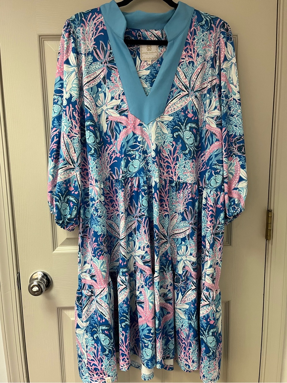 Simply Southern Blue Pink Floral Print Top
